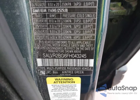 2015 Land Rover Range Rover Evoque Pure z USA, uszkodzony, nr VIN SALVR2BG6FH043245